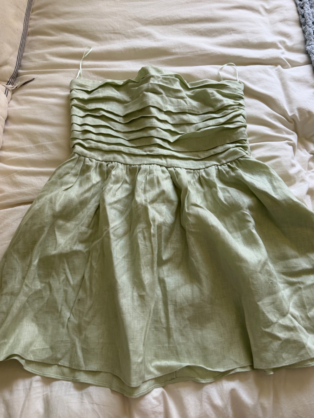 VRG GIRL Saint Malo Linen Mini Dress Sage
